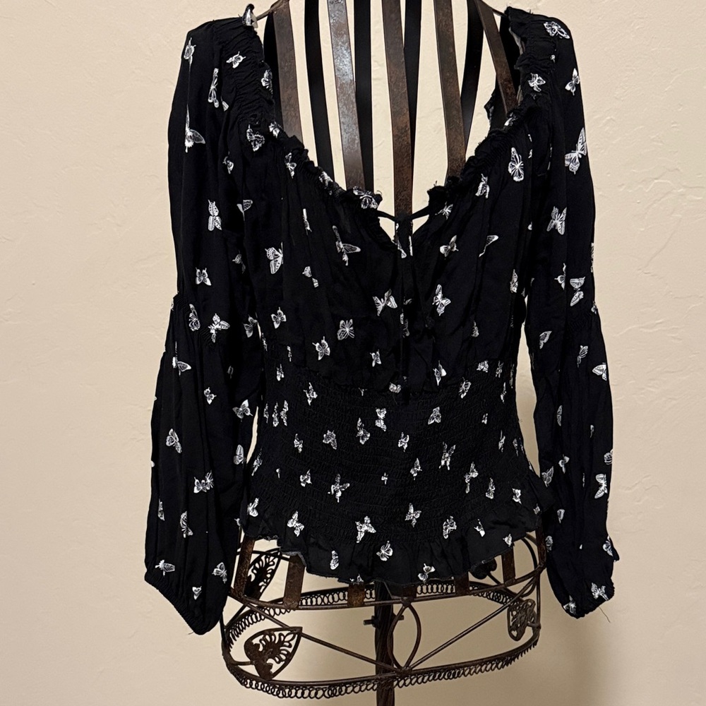 Almost Famous Black and White Butterfly Blouse